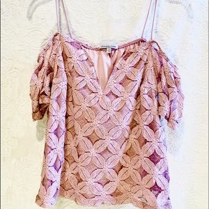 Floral Patterned Pink Open Shoulder Tee